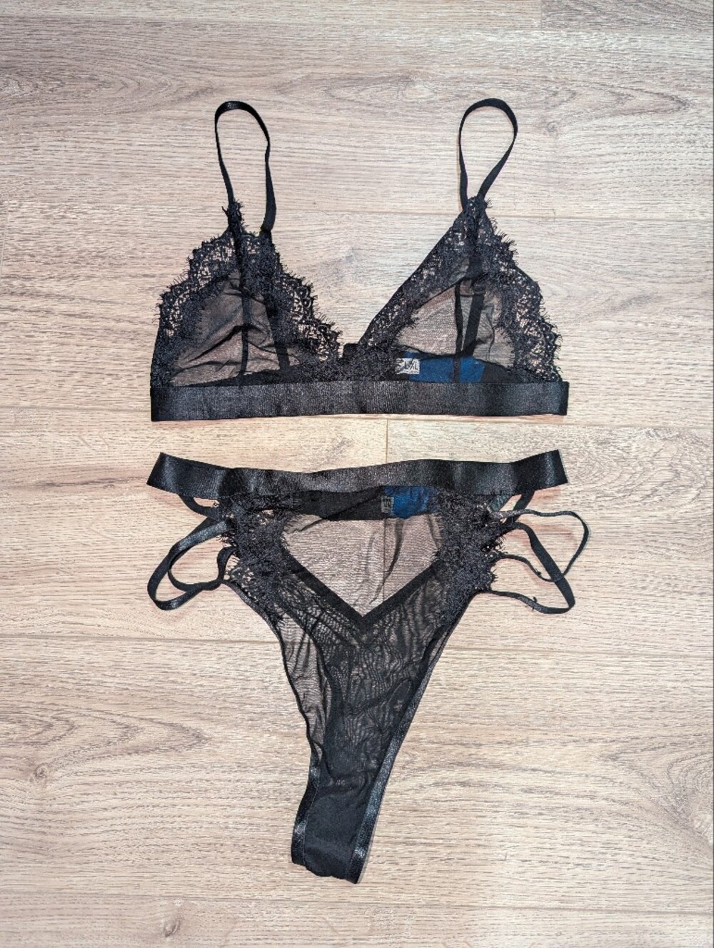 Yandy Black Sheer Lace Bralette & Strappy Thong Set